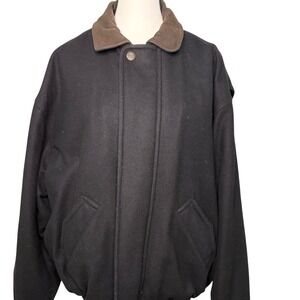 Gant‎ Black Gray Wool Bomber Jacket Coat Leather Collar XL Preppy Classic
